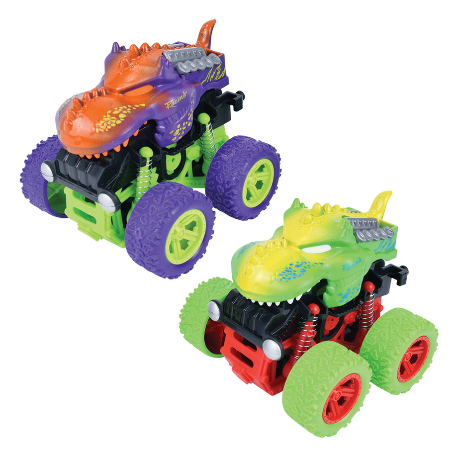 Friction-powered dinosaur monster car toys, pk. of 2