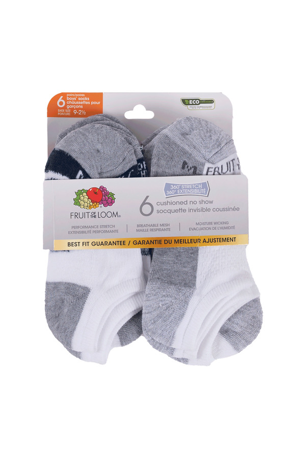 Fruit of the Loom - Boys' cushioned no show socks, pk. of 6