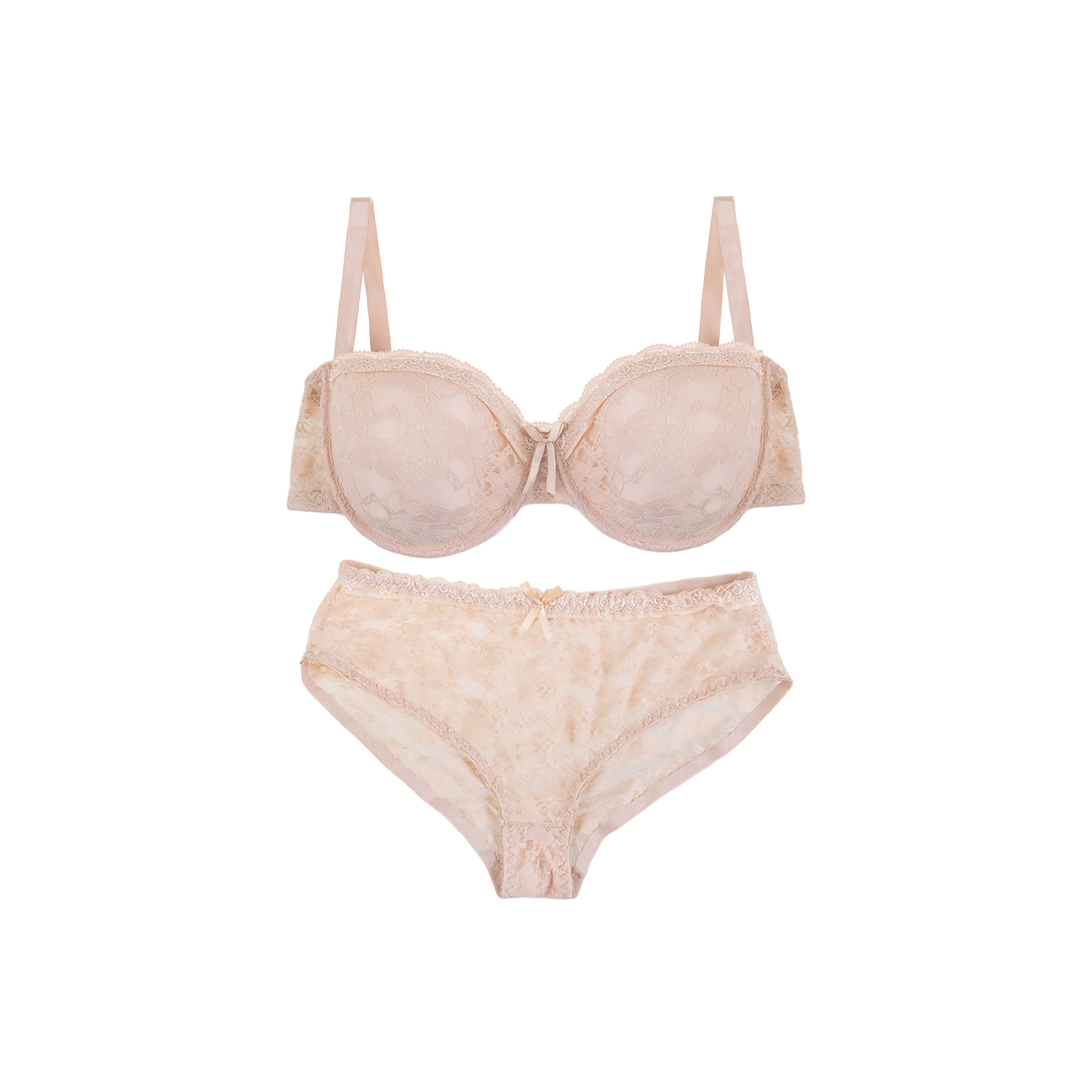 Full Coverage Lace Underwire Bra Set With Cheeky Panty Off White Plus Size Colour Off White