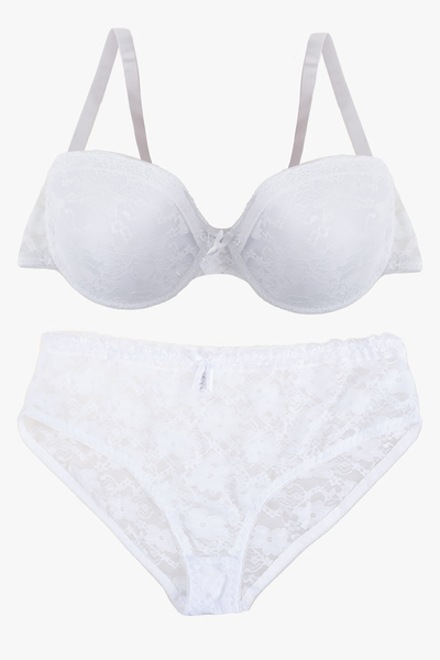 Plunging lace push-up demi bra set, blush - Plus Size. Colour