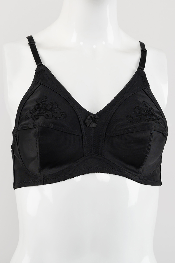 Full Coverage, wire-free non-padded bra - Black embroiderie. Colour: black.  Size: 34b