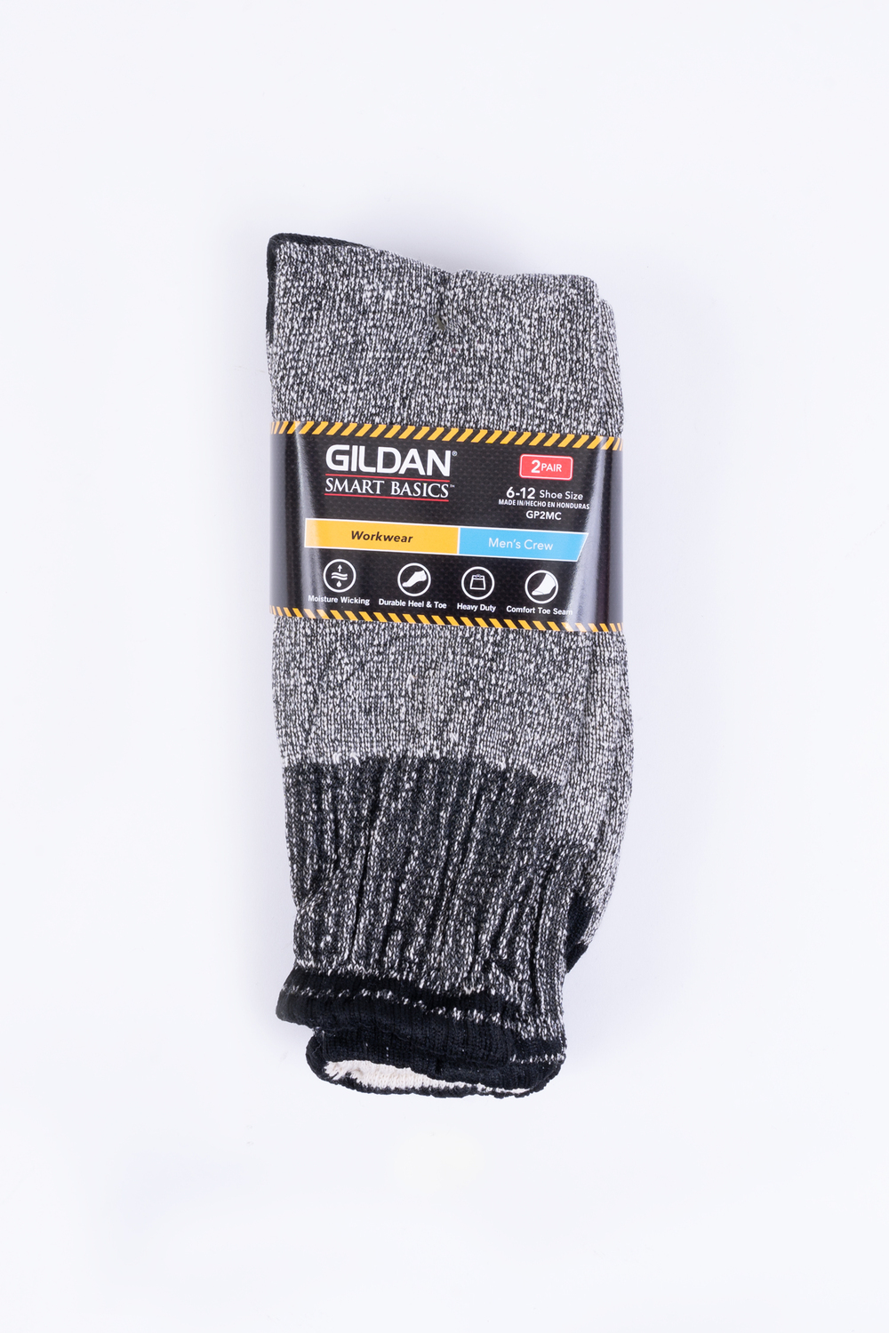 Gildan - Men's workwear crew socks, 2 pairs. Colour: black. Size: 10-13