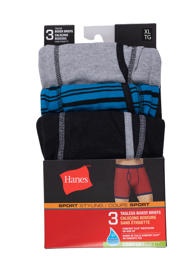 Hanes - Sport Styling, tagless boxer briefs, pk. of 3. Size: extra large
