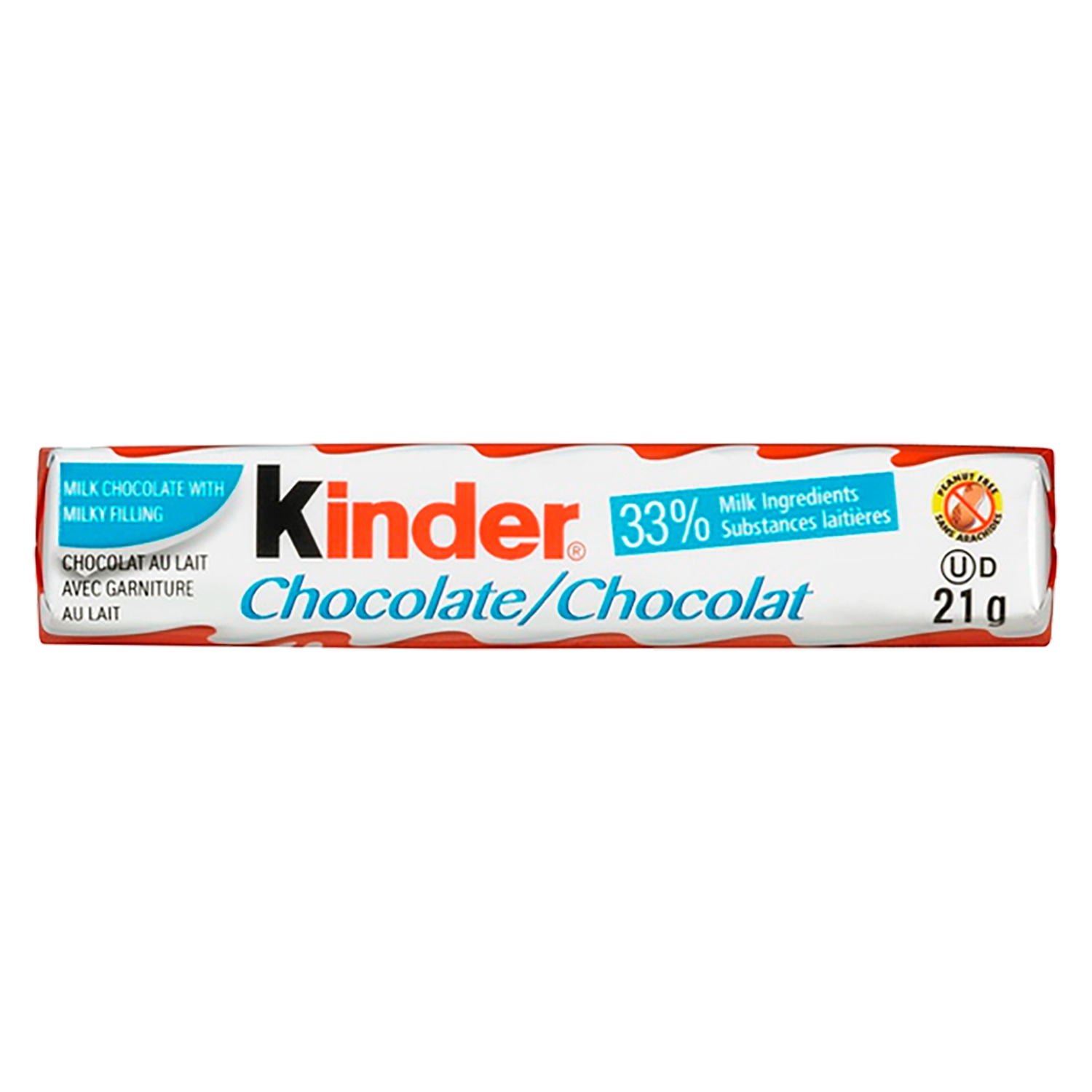 Kinder - Chocolate/Chocolat - Milk chocolate with milky filling, 21g