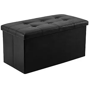 Large rectangular foldable faux-leather ottoman with storage