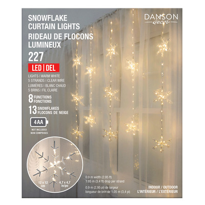 LED snowflake curtain lights with clear wire - Clear, 227 lights