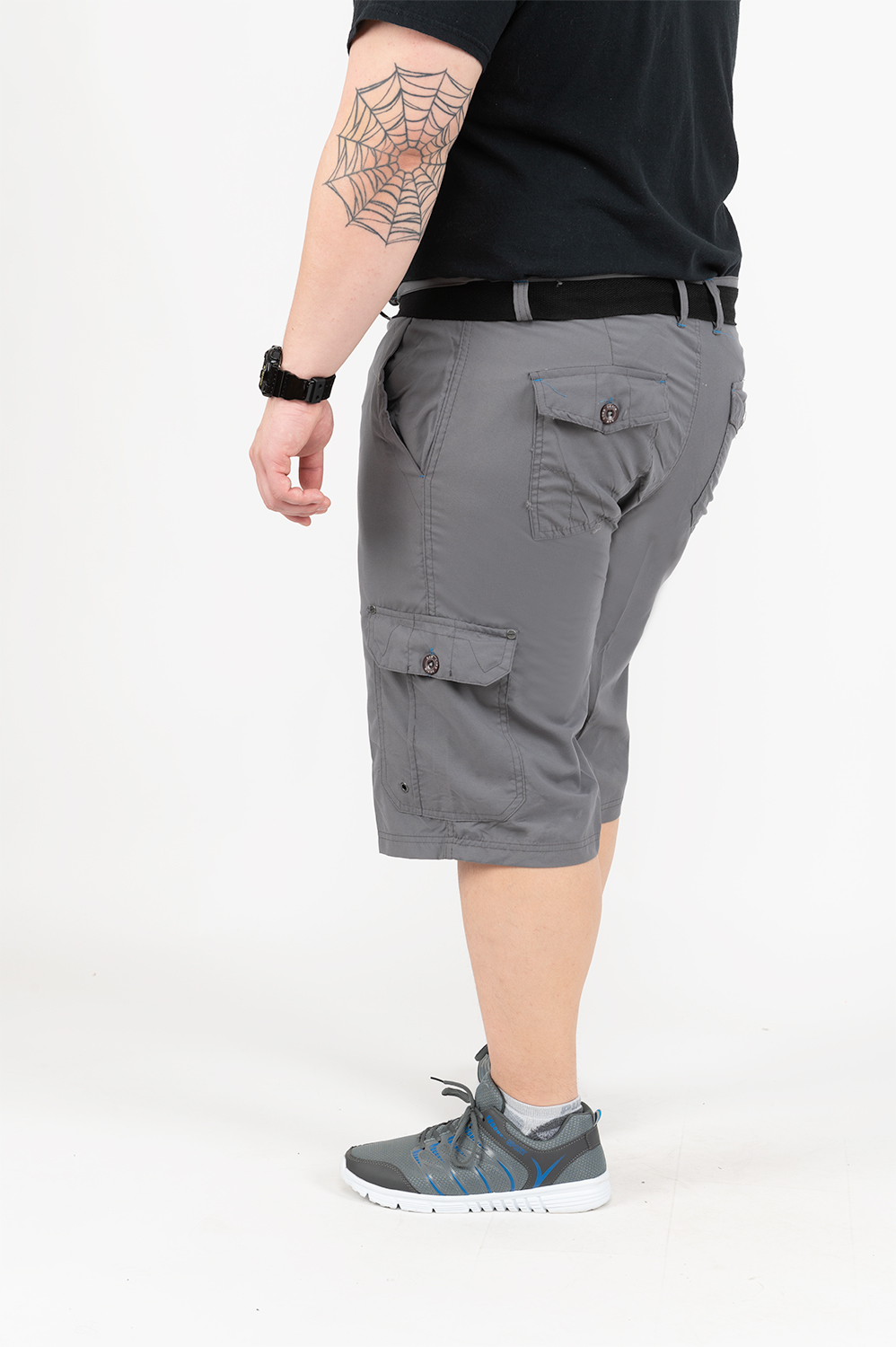 Lightweight bermuda cargo shorts with belt - Charcoal - Plus Size