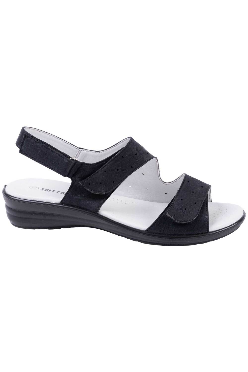 Low wedge sandals with 3-point velcro adjustment