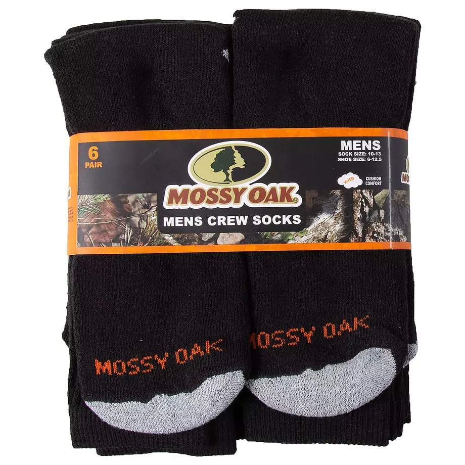 Mossy Oak - Men's crew socks, 6 pairs. Colour: black. Size: 10-13
