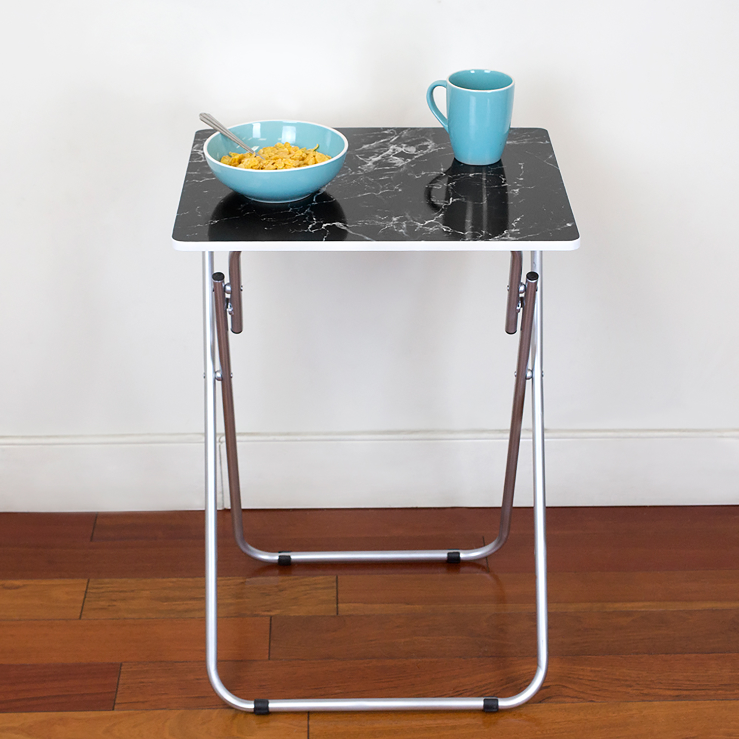 Multi purpose faux marble folding table black. Colour black Rossy