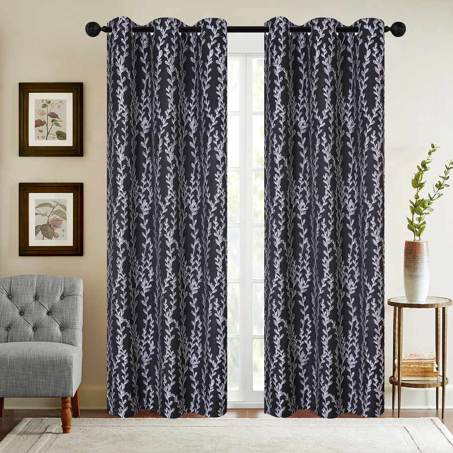 Nelli - Panneaux en jacquard avec oeillets, 38"x84", noir