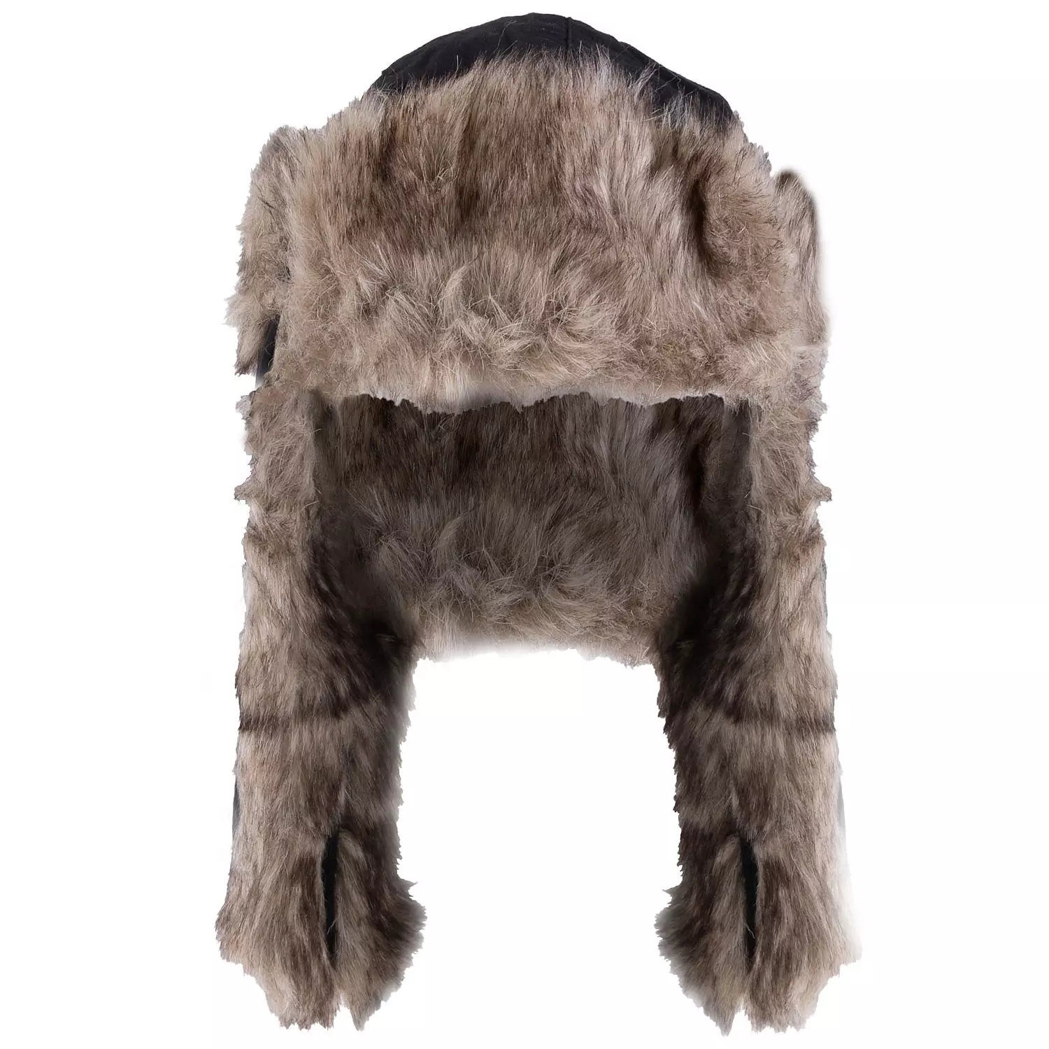 Nylon aviator hat with faux fur lining & trims. Colour: black