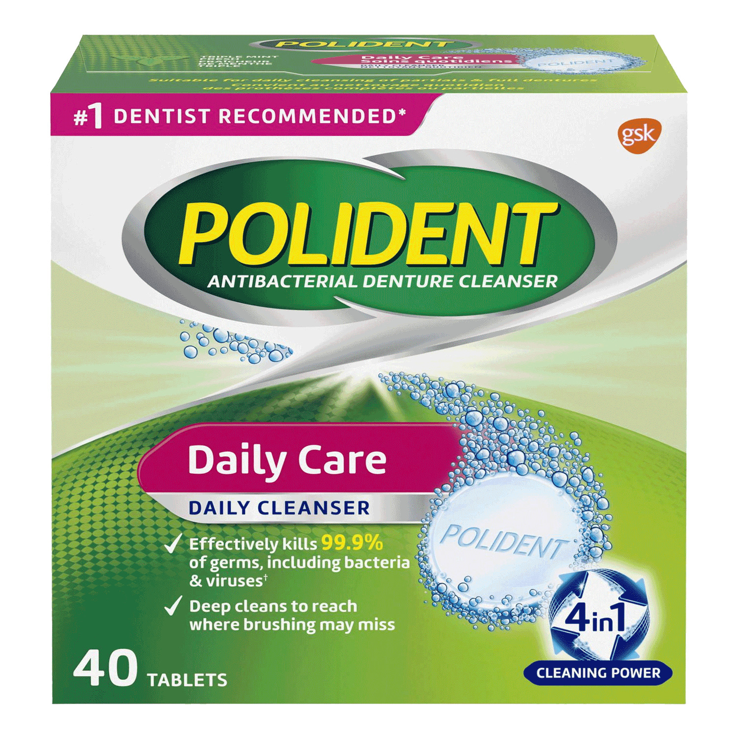 Polident - Soins quotidiens - Nettoyant pour prothèses dentaires, paq. de 40