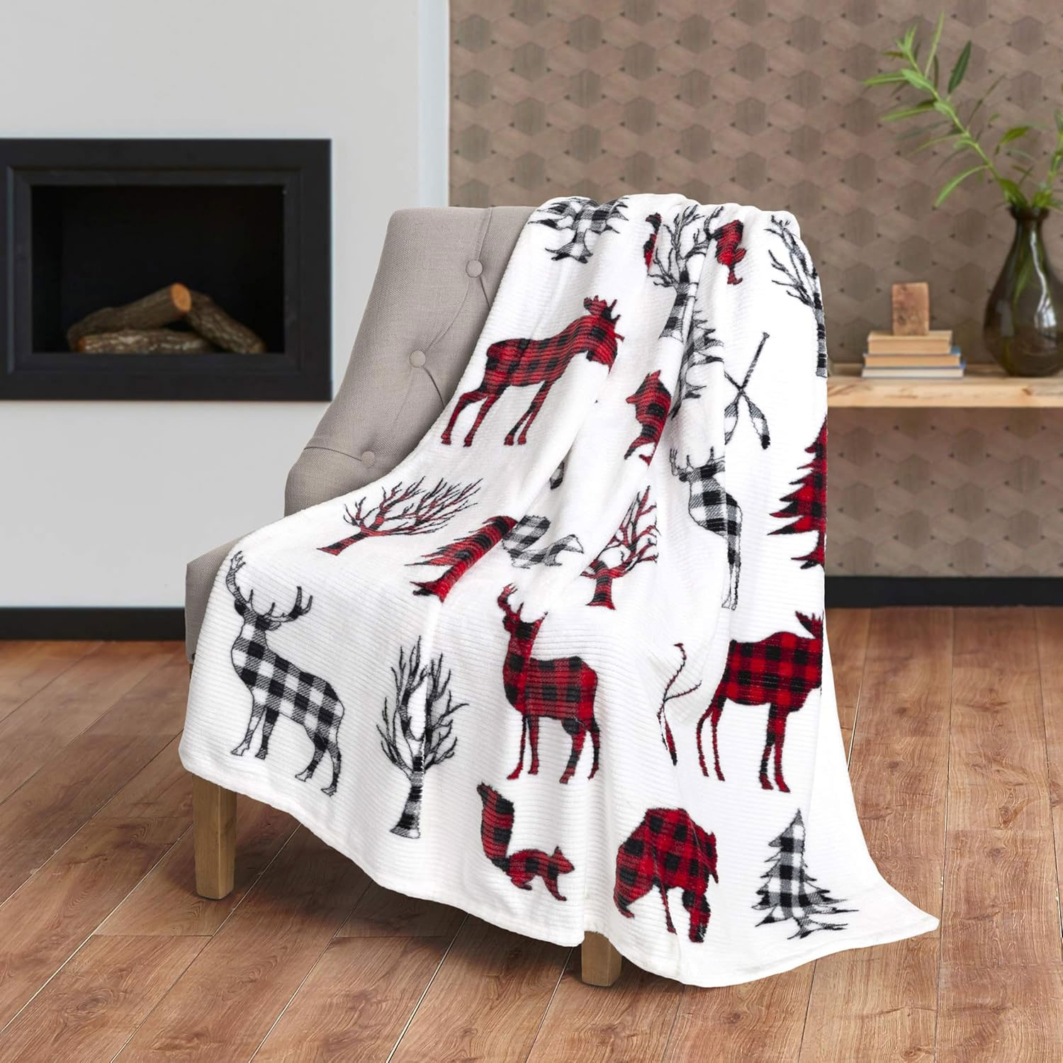 Printed ribbed flannel throw, 48"x60"