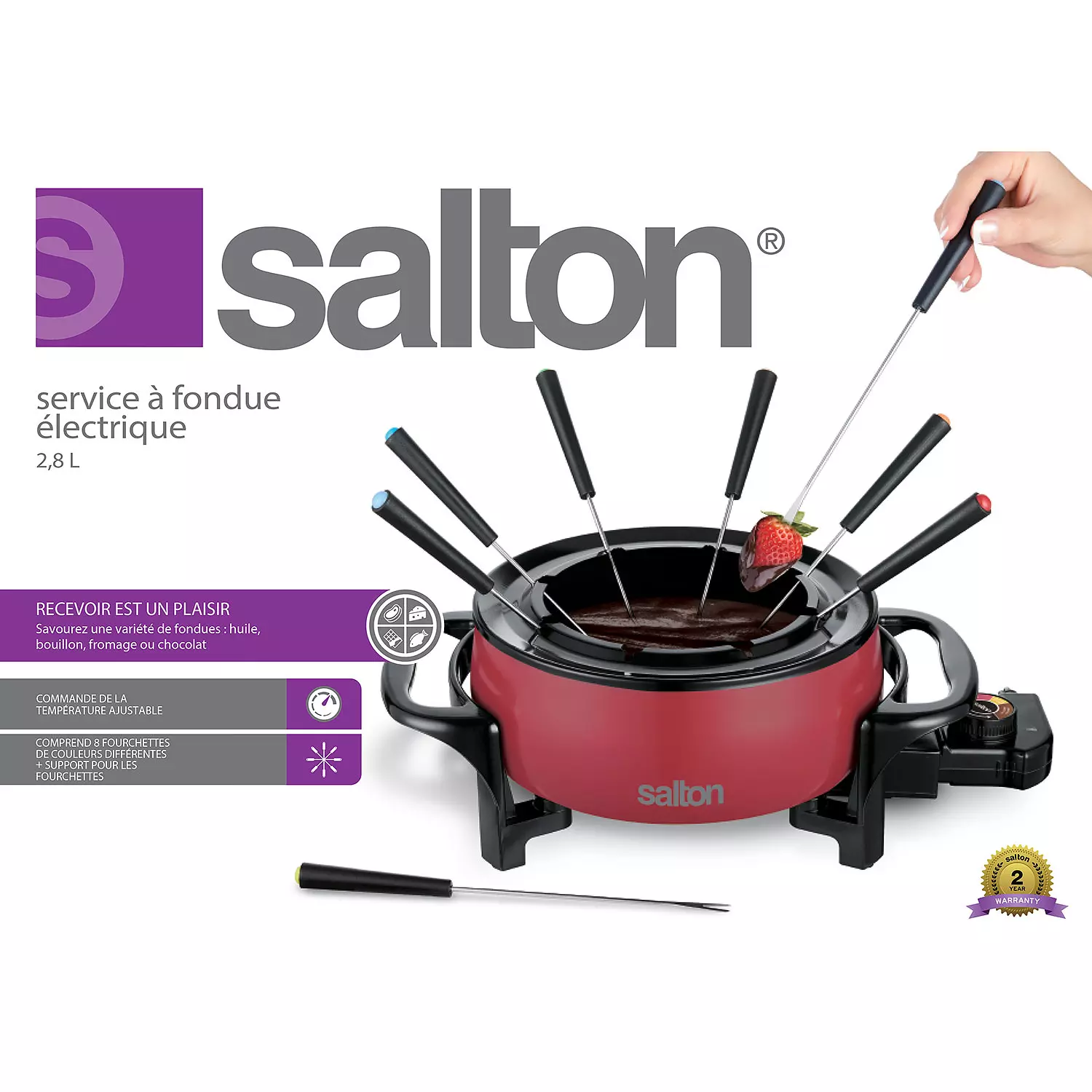 Salton - Service à fondue électrique, 2,8L, rouge. Colour: red, Fr