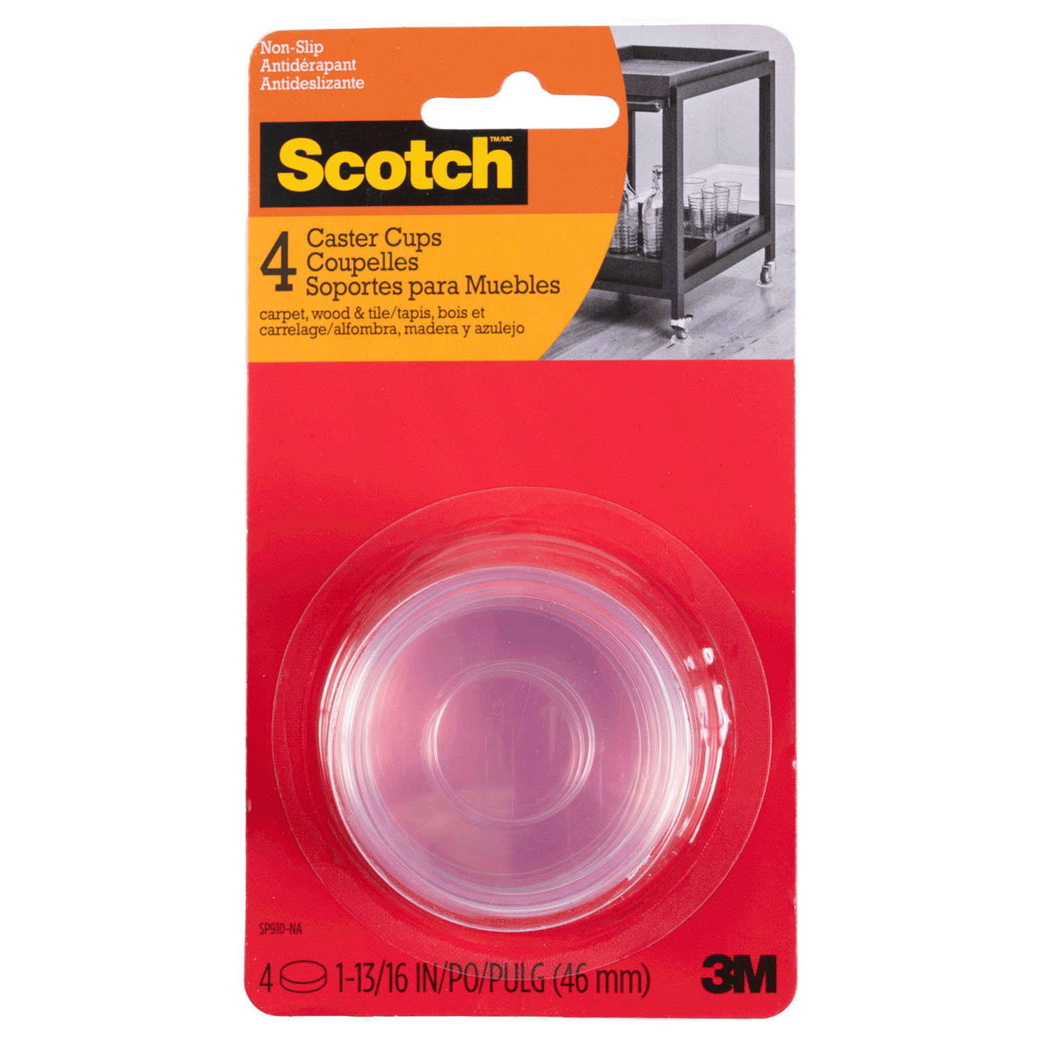 Scotch - Non-slip plastic caster cups, 1 13/16 in, Pk. of 4