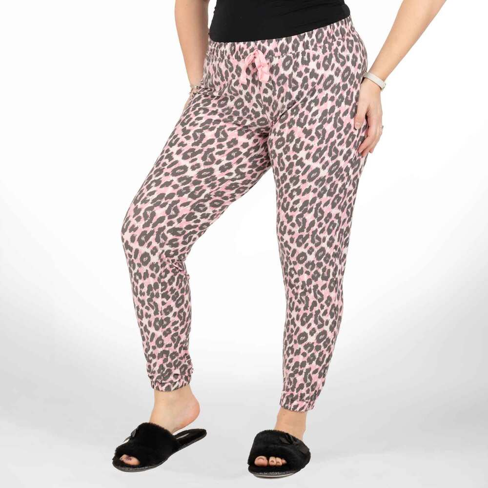 Leopard Print Satin Pyjama Set Pink, Leggings & Joggers
