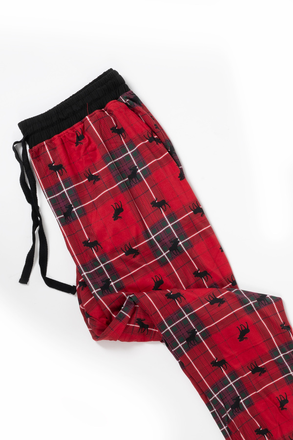 Stretch knit jogger pyjama pants - Christmas moose on plaid - Plus