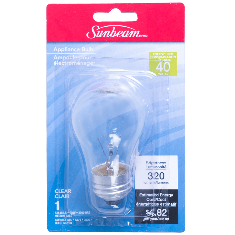 Sunbeam - Ampoule pour appareil électroménager A15, 40W. Size: 40w, Fr