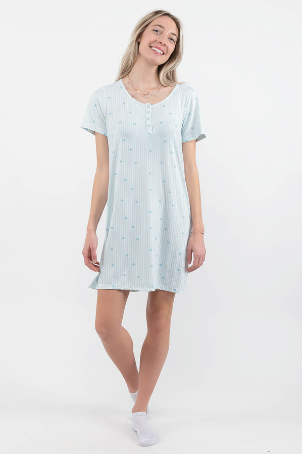 Super soft Henley nightgown - Blue hearts. Colour: light blue. Size: m