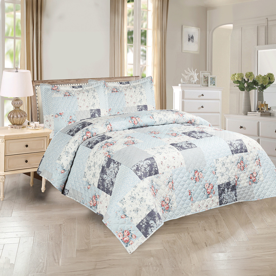 VENICE - Ens. de courtepointe en coton imprimé - Patchwork floral style fermier