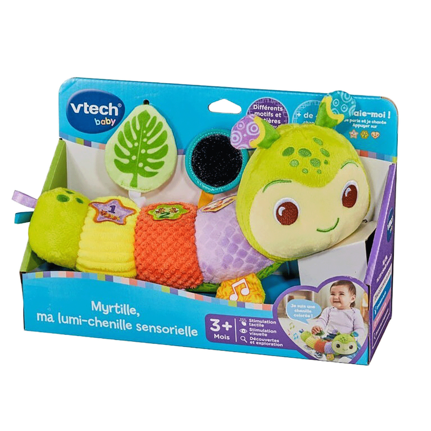 VTech - Baby - Myrtille, lumi-chenille sensorielle, Édition française