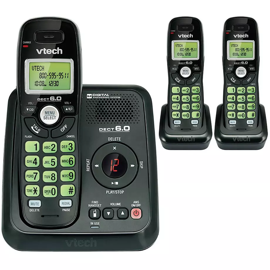 Téléphones sans fil VTech DECT 6.0 avec répondeur numérique, 3 combinés,  argent/noir