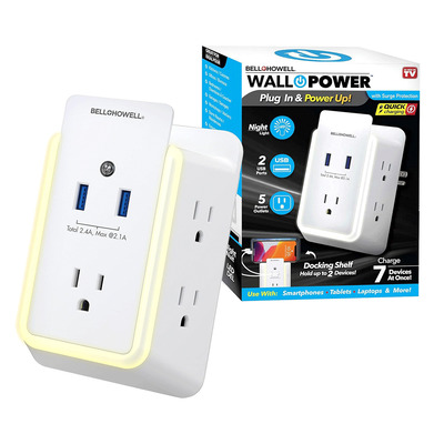 Wall power outlet extender with surge protection