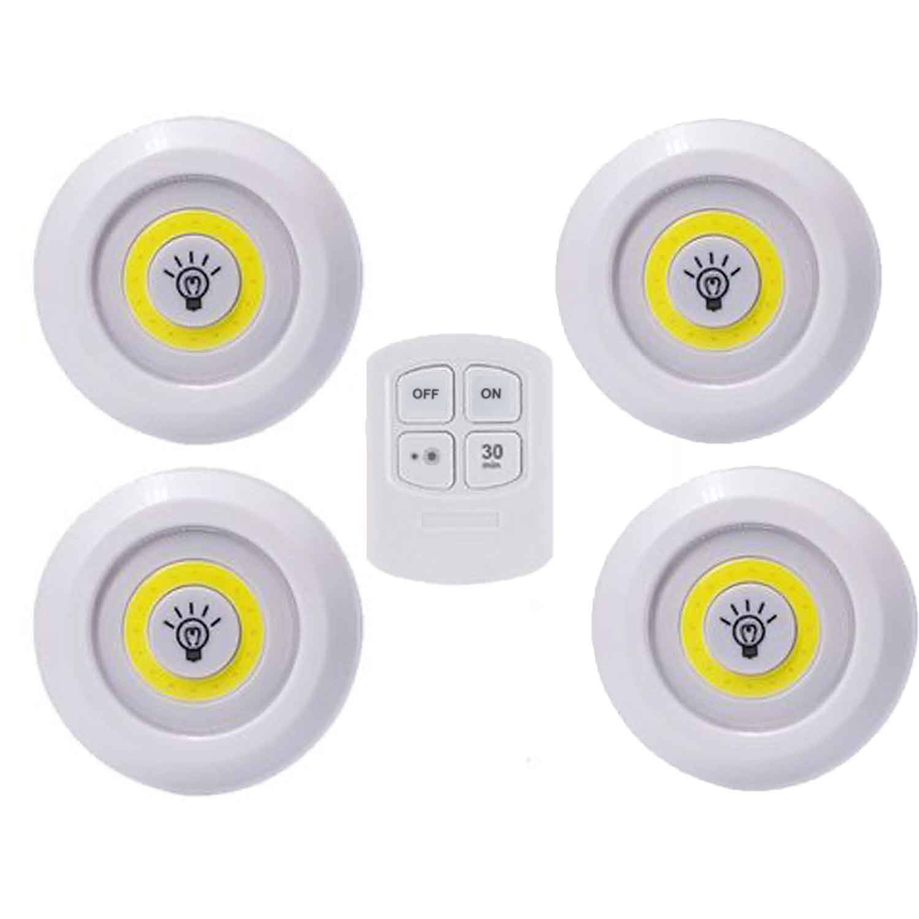 Wireless COB lighting system with remote control, pk. of 4